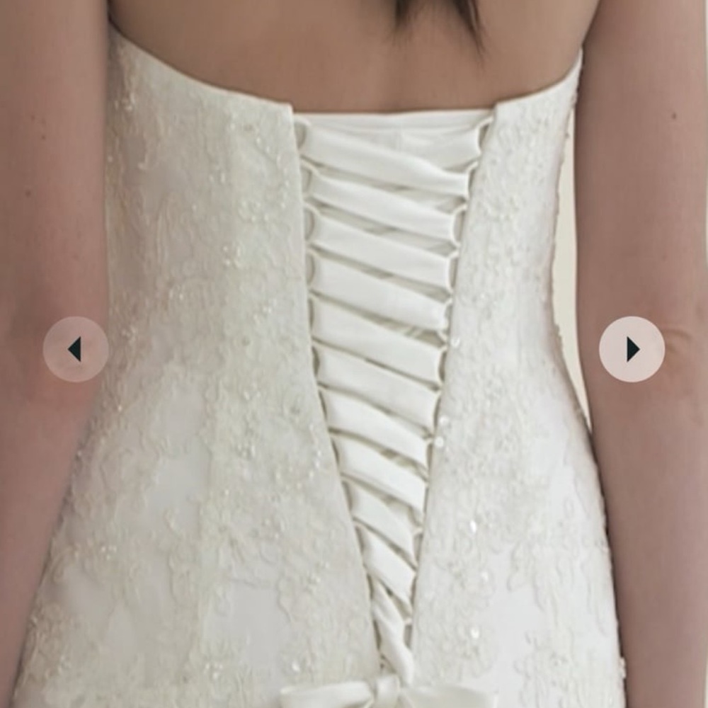 David’s Bridal Floral Laced Strapless Corset Princess Bridal Wedding Dress Ivory - Picture 7 of 11